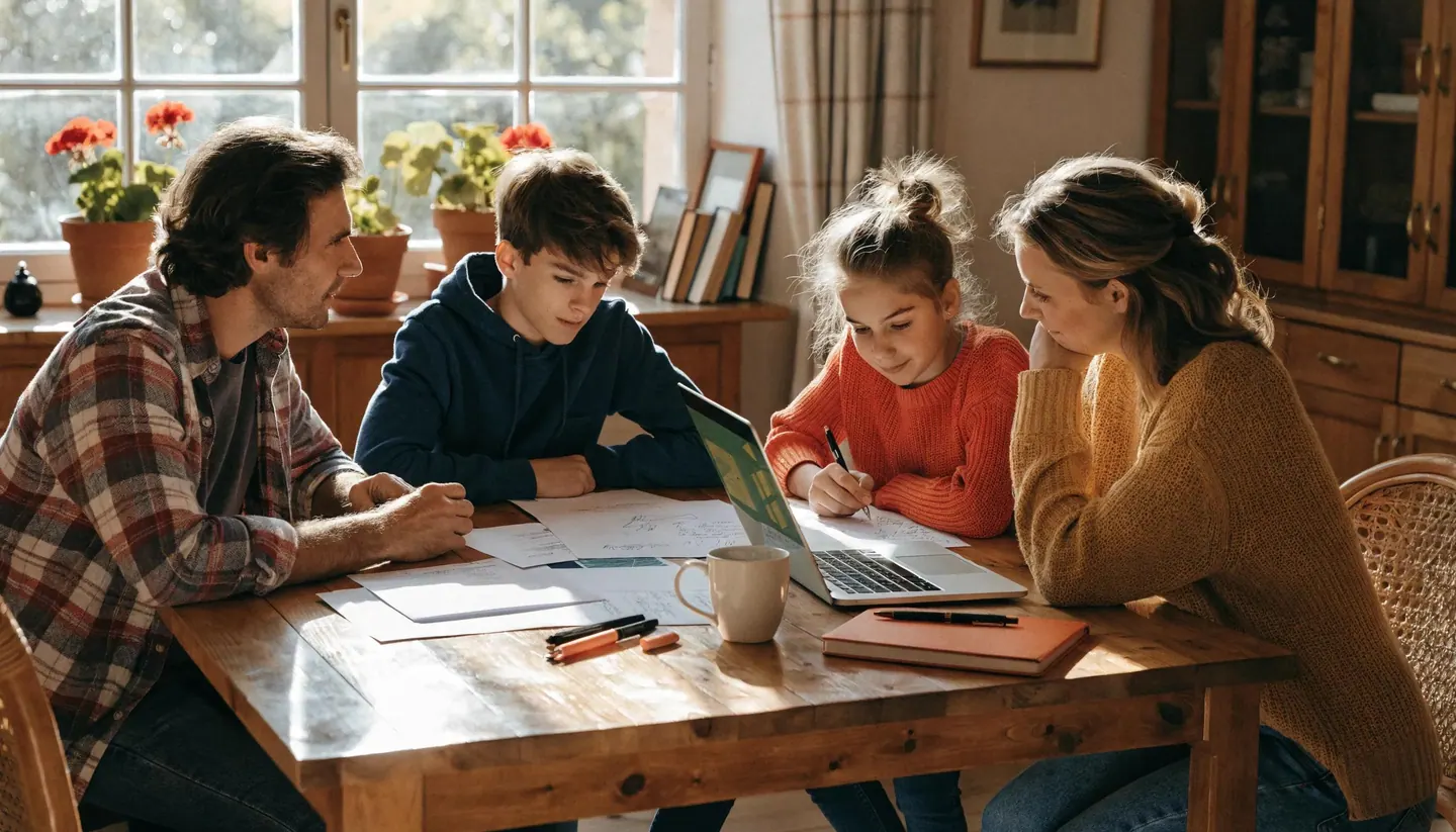 Family discussing inheritance tax planning in a cozy home setting